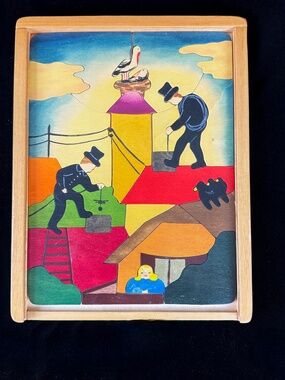 Chimney Sweeps Wooden Puzzle Le Monde en Marche Paris Cranes Crows 10.5 X 8 inch
